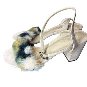 Charles David Kandy faux fur heeled sandals nude tan size 7.5